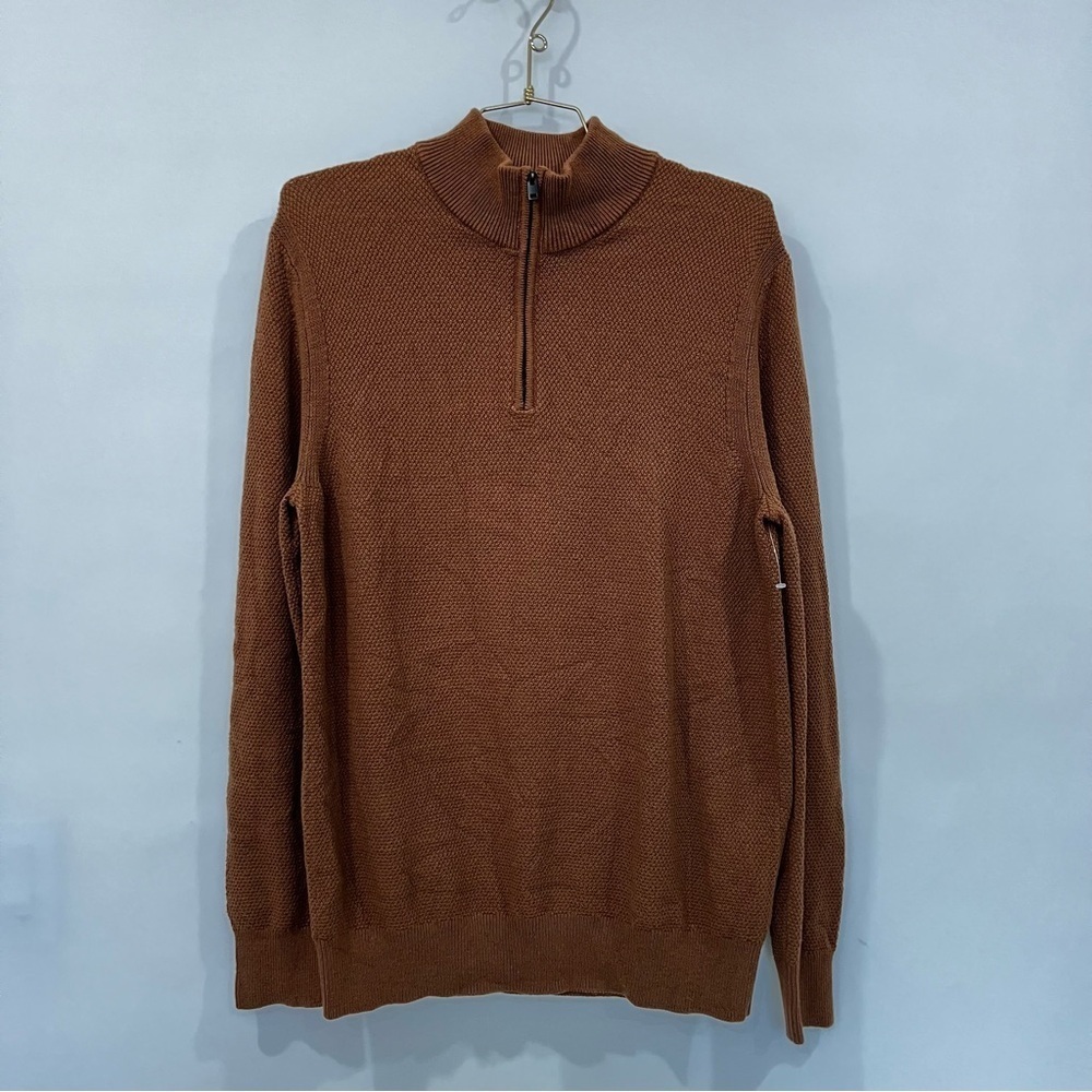 Express Seed Stitch 1/4 Zip Mock Neck Sweater Size Medium Brown Cinnamon
